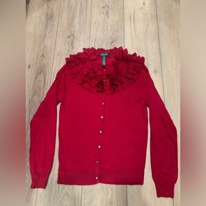 Ralph Lauren Red Ruffled Cardigan